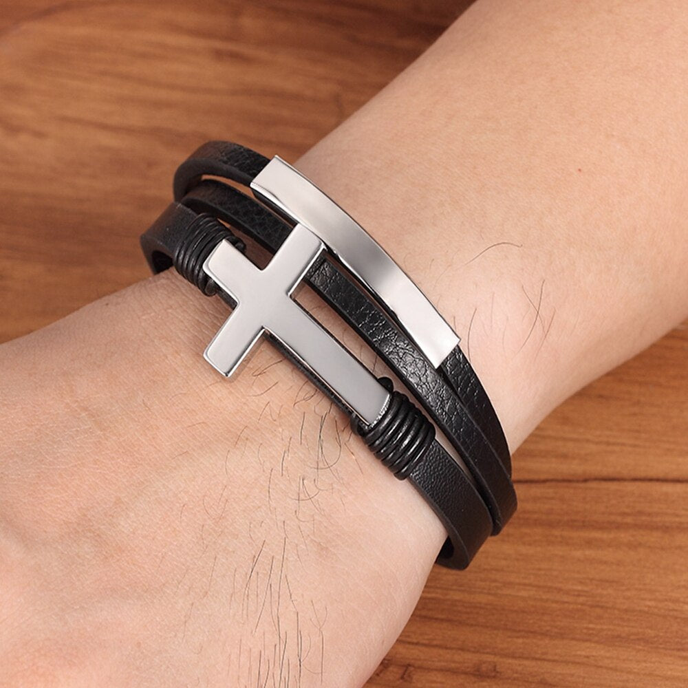 Cross Leather Men's Bracelet