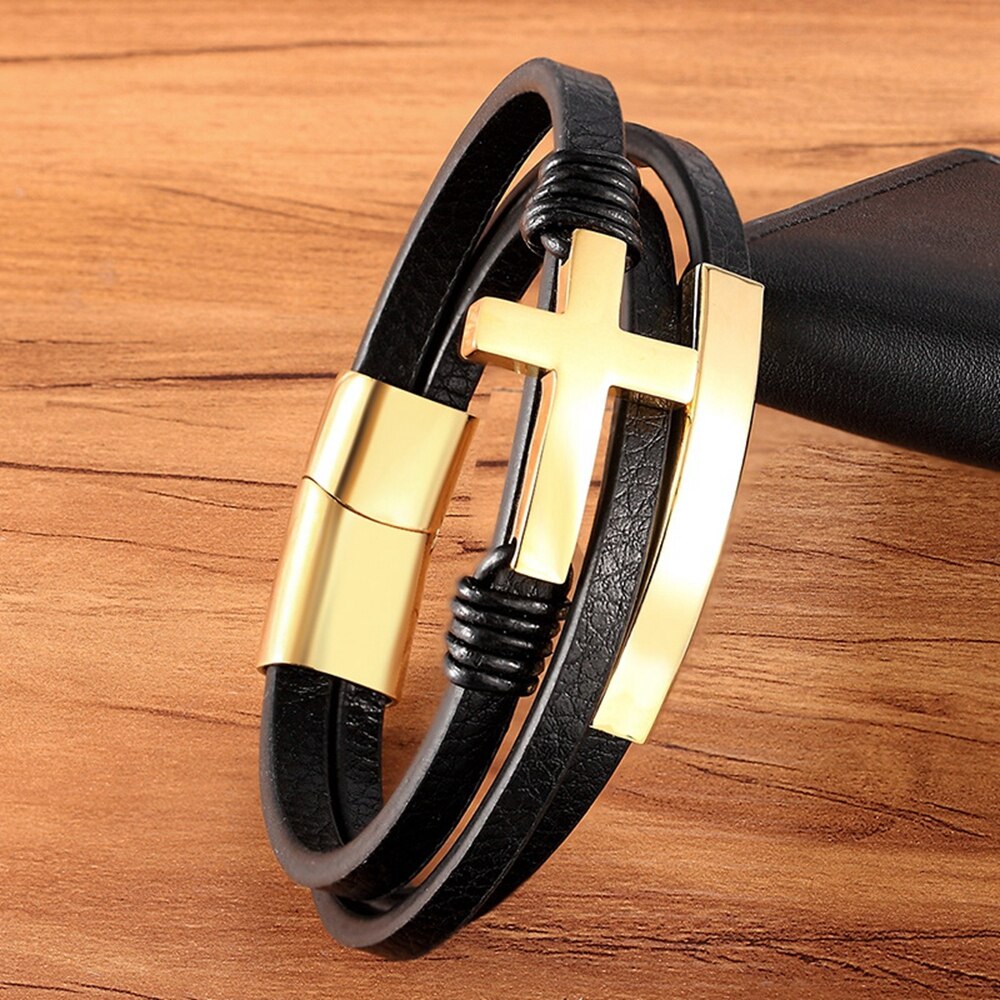 Cross Leather Men's Bracelet