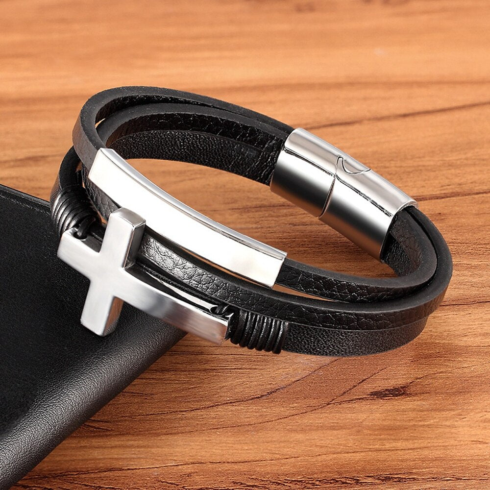 Cross Leather Men's Bracelet