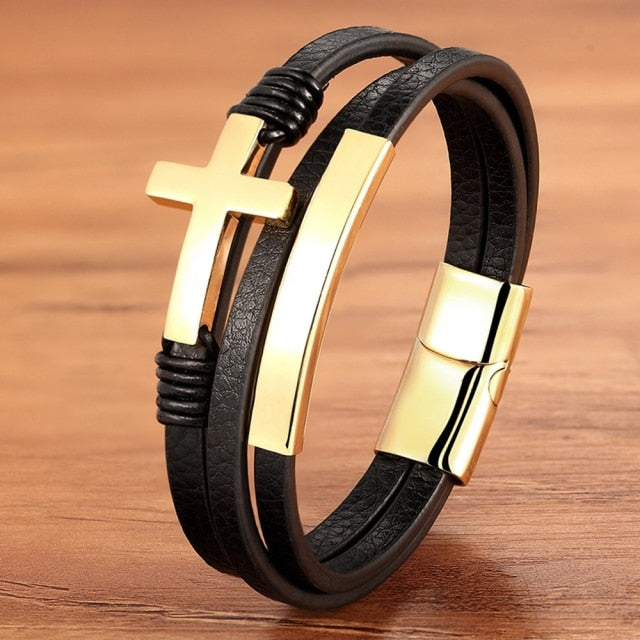 Cross Leather Men's Bracelet