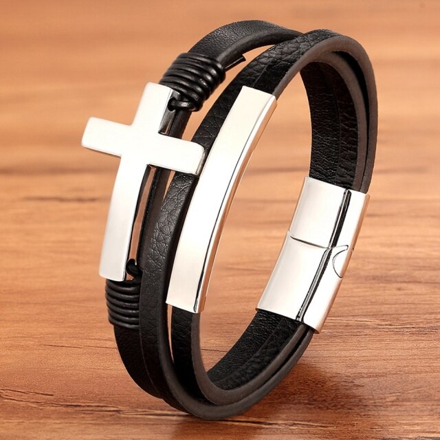 Cross Leather Men's Bracelet